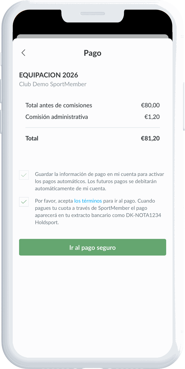 Pago de la cuota desde la app de SportMember